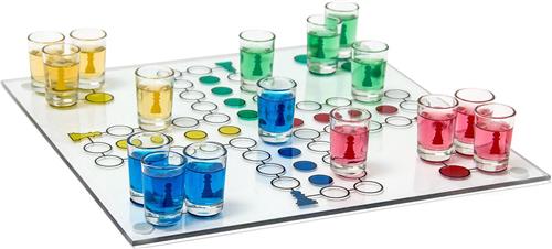 Relaxdays 1x Drankspel mens-erger-je-niet - partyspel - dobbelspel - 2 tot 4 personen