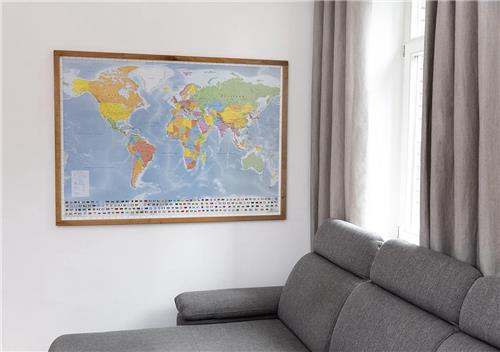 IMPERATORIS® Wereldkaart - Wanddecoratie - Luxe Stevig Papier - Werelddelen - Oceanen - Steden - Vlaggen - 103 x 143 cm