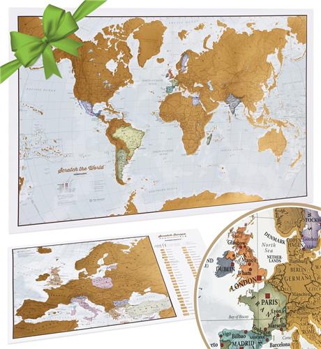 IMPERATORIS® Wereldkaart - Wanddecoratie - Luxe Stevig Papier - Werelddelen - Oceanen - Steden - Vlaggen- 59(W) x 42(H) cm