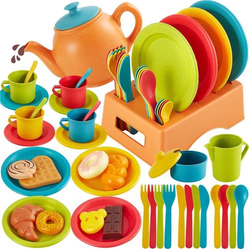 Kinderkeuken Speelset - 44-delige Theeservies Set - Poppen Servies en Keukenaccessoires - Speelkeuken Accessoires - Pretend Play Theeset - Speelgoed voor Kinderen 3 Jaar