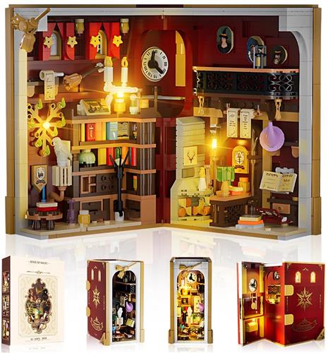 IMPERATORIS® DIY Magic Book Nook Kit met LED - Miniatuur Huisje - Creatieve Decoratie voor Boekenplank of Bureau - Ideaal Cadeau voor Jongens en Meisjes - Bruin-Wit