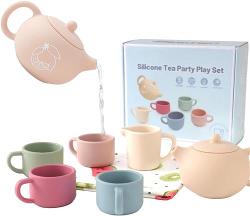 Theeservies Kinderen  Siliconen Thee Set  Speelgoed Theepartijtje  Rollenspel Speelgoed  Kinderkeuken Accessoires  Servies voor Speelkeuken  Educatief Speelgoed Cadeau voor Meisjes  Thee Party Set voor Peuters en Kleuters