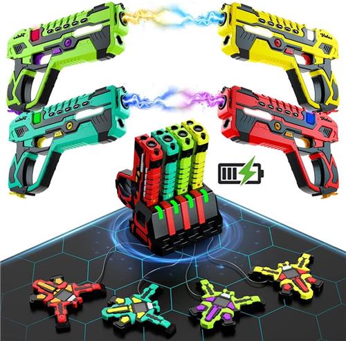 Laser Tag Set met 4 Guns en Vesten - Oplaadbaar - 2.4GHz Data Sync Display - 360° Infrarood Laser Game - Indoor & Outdoor Speelgoed - Lasergame Pistolen voor Kinderen, Tieners & Volwassenen - 4 Spelers