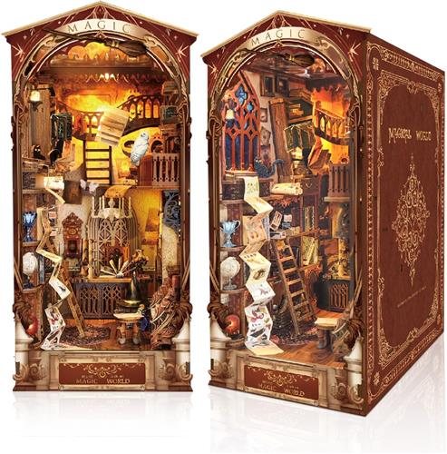 IMPERATORIS® DIY Magic Book Nook Kit met LED - Miniatuur Huisje - Creatieve Decoratie voor Boekenplank of Bureau - Ideaal Cadeau voor Jongens en Meisjes - Bruin