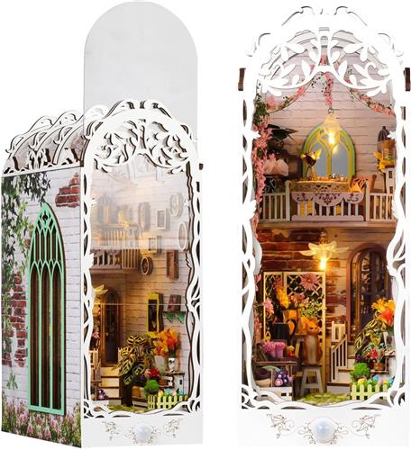 IMPERATORIS® DIY Magic Book Nook Kit met Verlichting en Stofkap - Miniatuur Huisje - Creatieve Decoratie voor Boekenplank of Bureau - Ideaal Cadeau voor Jongens en Meisjes - Wit