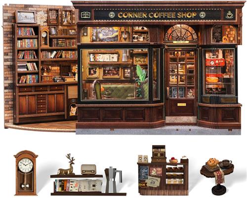 IMPERATORIS® DIY Magic Book Nook Kit - Miniatuur Huisje - Creatieve Decoratie voor Boekenplank of Bureau - Ideaal Cadeau voor Jongens en Meisjes - Corner Coffee Shop