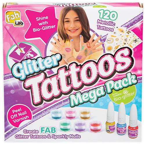 Goliath Fablab - Glitter Tattoos - Tatoeages maken - Knutselpakket - 28 sjablonen - Plak tattoos voor kinderen