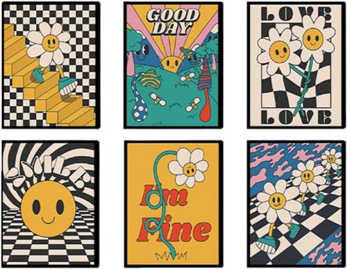 Grappige Leuke Foto's Muurkunst Decor - Gele Bloemen Canvas Muurkunst Prints - Esthetische Kunstwerken Posters voor Woonkamer - Badkamer - Slaapkamer - Kantoor Muur Decoratie - A4 Set van 6