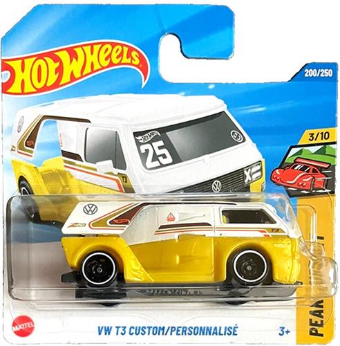 HOT WHEELS VW T3 CUSTOM BUS 200/250 WHITE YELLOW METALIC 1:64 5/250 HW PEAK PURSUIT 3/10 SHORT CARD
