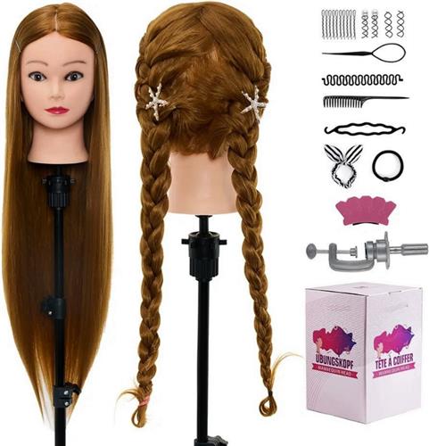 76 cm Oefenhoofd Voor Kappers, Cosmetica Mannequin Pop Met 100% Synthetisch Haar, Inclusief Houder & Kappersgereedschap Accessoires Set #27