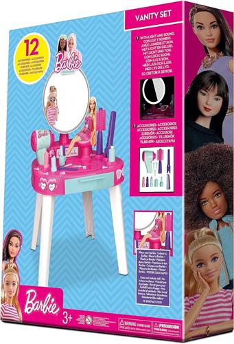 Barbie Vanity Set met Licht & Geluid  Kaptafel met 12 Accessoires  Interactief Beauty Speelgoed voor Kinderen vanaf 3 Jaar