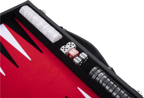 Longfield Backgammon 15inch zwart rood en wit ingelegd vilt