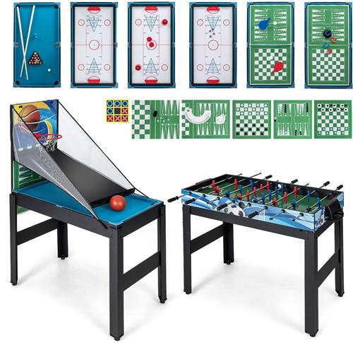 COSTWAY 15-in-1 speeltafelset, multifunctioneel tafelspel met tafelvoetbalhockey, biljart, tafeltennis, bowling, shuffleboard, schaken, dame & backgammon, combi-tafel voor kinderen en volwassenen