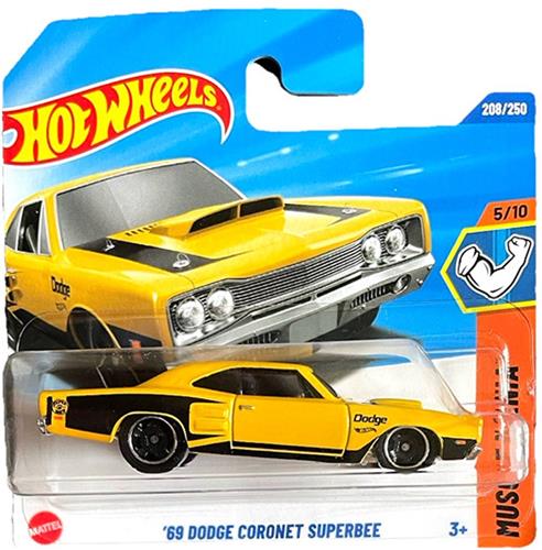 HOT WHEELS '69 DODGE CORONET SUPERBEE BLACK YELLOW 208/250 HW MUSCLE MANIA 5/10 SHORT CARD 2026