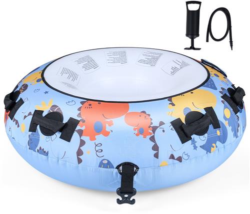 COSTWAY Ø132 cm sneeuwbanden, opblaasbare slee met handgrepen en handpomp, sneeuwslang, rodelband voor kinderen en volwassenen, 100 kg belastbaar