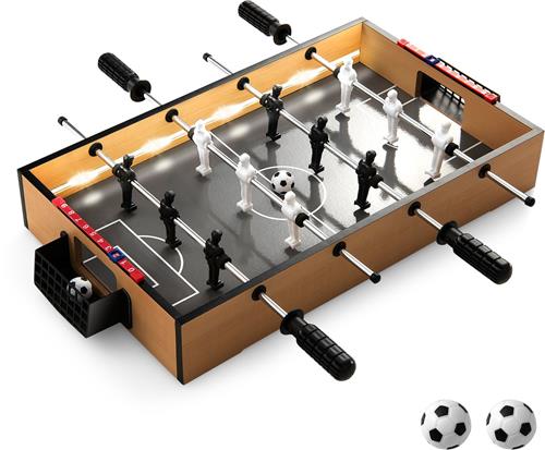 COSTWAY Mini tafelvoetbaltafel voor 2 spelers met ledverlichting, 2 voetballen en scorebord, voetbaltafel van hout voor volwassenen en kinderen, 51 x 30,5 x 9 cm