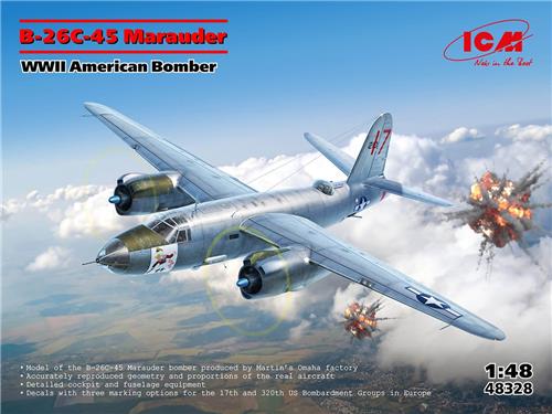 ICM Modelbouwpakket Vliegtuigen - 48328 Martin B-26C-45 Marauder - WWII Amerikaanse Bommenwerper - Propellervliegtuig Plastic - 1:48 - Modelbouw