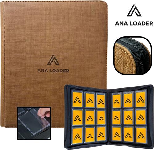 Ana toploader map bruin / Toploader binder / Top loader map geschikt voor trading cards / Trading cards verzamelmap met rits sluiting / Geschikt voor 216 kaarten