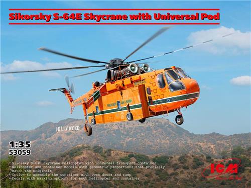 ICM Modelbouwpakket Militaire voertuigen - 53059 Sikorsky S-64E Skycrane met Universal Pod - Amerikaanse Zware Transporthelikopter Plastic - 1:35 - Modelbouw