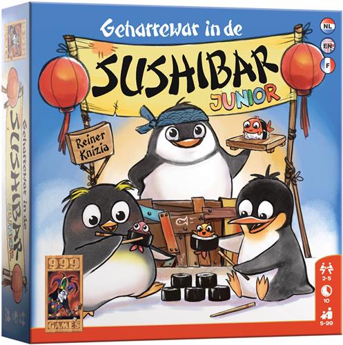 999 Games - Geharrewar in de Sushibar Junior - Dobbelspel - Snel dobbelspel voor het hele gezin - Gezelschapsspel - Familiespel - Klein cadeautje - bevat spelregels in NL en EN en FR