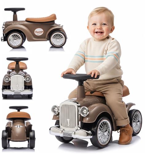 sun baby Loopauto voor kinderen vanaf 1 jaar Retro Classic, kinderauto, loophulp met claxon, pieptoon, opbergvak onder zitting (Bruin)