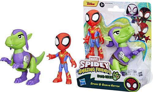 Marvel Spidey and His Amazing Friends - Dino-Webs Spidey en Goblin Raptor - Actiefiguur - 10 cm