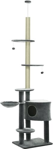 Kattenklimtoren  Krabpaal  Klimtoren  Kattenboom  Speelparadijs  Donkergrijs  Verstelbare Hoogte 220-265 cm  Inclusief Kattenhol en Hangmat