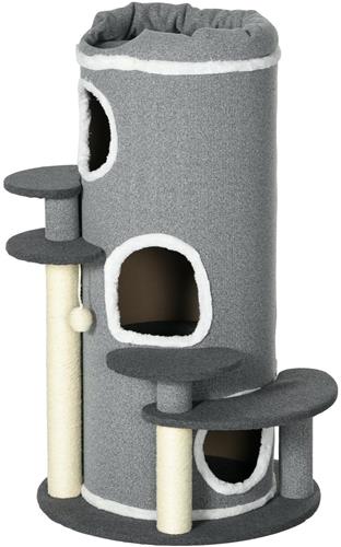 Kattenboom  Krabpaal  Krabmeubel  Kattenhuis  Kattenklimrek  Grijs-Wit  Compact 57x57x99 cm  Duurzaam PVC Met Zachte Bekleding