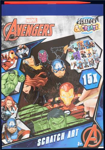 Scratch & Create - Avengers - krasblok met pen - scratch art - 15 kleurplaten om te krassen - superhelden - Marvel