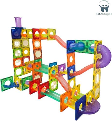 LifeStages - Knikkerbaan Magnetisch - 100-Delige Magnetische Bouwsteenset - Educatief Speelgoed Voor Jongens En Meisjes Van 3-7 Jaar - Bouwspeelgoed