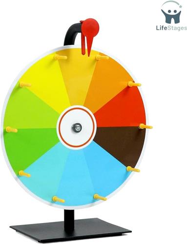 LifeStages - Rad Van Fortuin - 30cm Rad Van Fortuin Multicolor Met Metalen Voet - 10 Secties - Gemakkelijk Te Schrijven En Schoon - Monochroom