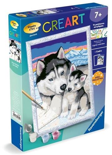 CreArt Kids 18x24cm Sweet Husky Kisses, verf op nummerset, kunstnummer, vanaf 7 jaar, 25829, Ravensburger