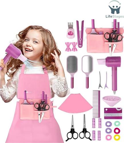 LifeStages - Kappersset Speelgoed - Met Kapperszak - Incl - Borstel En Opzetstuk Voor Verstuiver - Spiegel Andere Kappersaccessoires - Kleine Meisjes Poppen Salon Speelgoed Set Voor Meisjes Vanaf 3 Jaar - Roze
