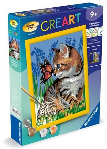 CreArt Kids 18x24cm Kat en zijn metgezel de vlinder, Schilderen op nummer kit, Art Number, Vanaf 9 jaar, 25813, Ravensburger