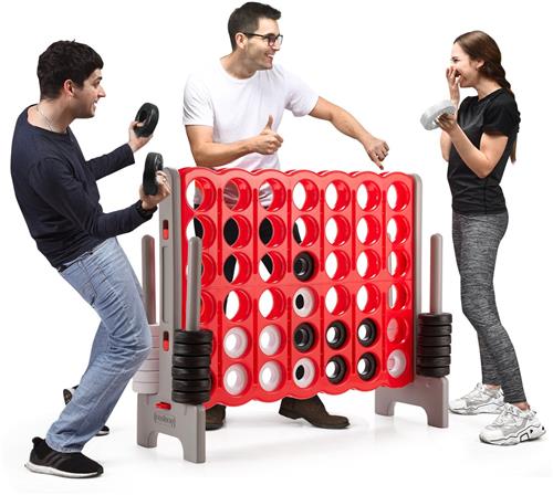 COSTWAY 4-wint spel, 4 wint speelbordsets, vier in een rij spel met 42 jumbo-ringen en schuifregelaars voor snel opnieuw starten voor kinderen en volwassenen (grijs)