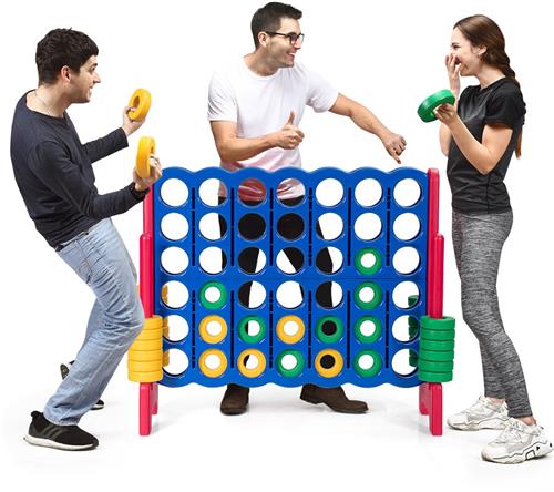 COSTWAY 4-wint spel, 4 speelbordsets, vier in een rij spel met 42 jumbo-ringen, schuifregelaar en draagtas voor snel opnieuw starten voor kinderen en volwassenen (rood, met tas)