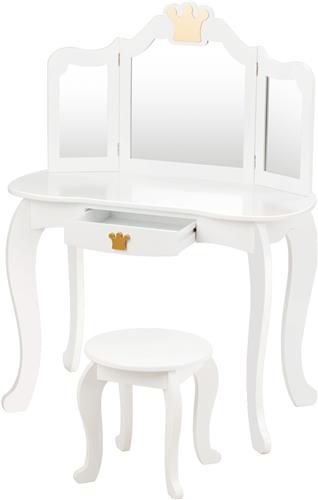 COSTWAY Kaptafel voor kinderen, met kruk en afneembare spiegel, houten kaptafel voor meisjes, kindertafel met lade, spiegeltafel, 80 x 42 x 105 cm (wit)