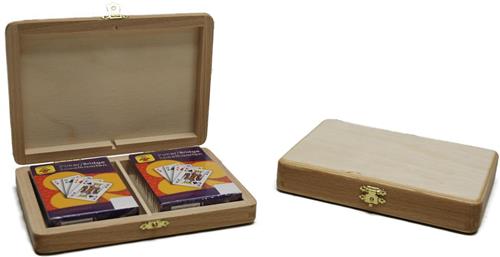 Houten kistje met 2 sets speelkaarten - Hot Games