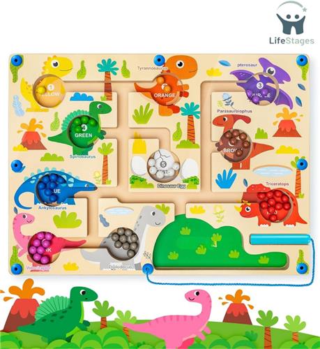 LifeStages - Magnetisch Doolhof - Magnetisch Spel Doolhof Speelgoed - Montessori Speelgoed Vanaf 2 3 4 5 Jaar - Cijfers Kleuren Leren Sorteren Spel - Dinosaurus Magnetisch Spel Voor Kinderen - Motorische Vaardigheden Speelgoed Cadeau Kinderen