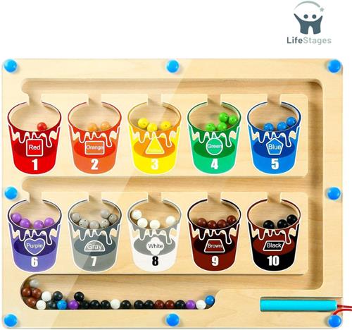 LifeStages - Magnetisch Doolhof - Magnetisch Kleur en Getal Doolhof - Montessori Speelgoed voor 2-3-5 jarigen - Speelgoed voor fijne motoriek - Magnetisch Doolhof Houten Speelgoed Getal Spellen - Kleur Sorteren Speelgoed - Leren Onderwijs