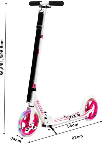 COSTWAY Inklapbare step, in hoogte verstelbaar, cityroller, 100 kg draagkracht, sport kickscooter, kickscooter met 2 led-wielen en ABEC-7 kogellagers (roze)