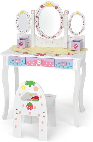 COSTWAY Make-uptafelset voor kinderen, prinsessen-kaptafel met inklapbare spiegel, make-upkruk en 3 laden, make-uptafel, kaptafel voor kinderen en meisjes (wit)