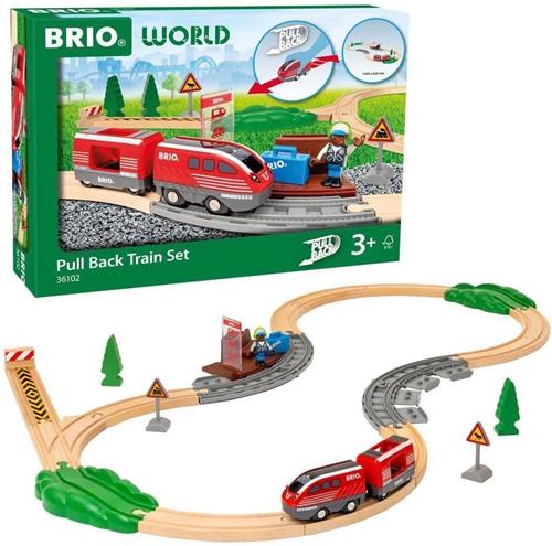 BRIO Pull Back Treinset - Houten Trein voor Kinderen vanaf 3 Jaar