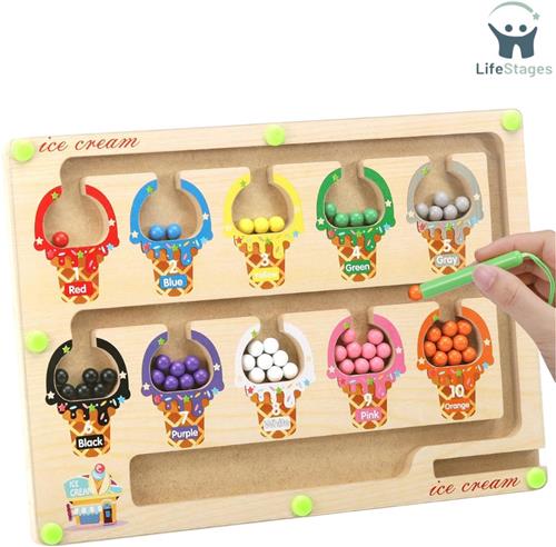 LifeStages - Magnetisch Doolhof - Montessori-Speelgoed Voor 3 Jaar Oud - Magnetisch Doolhof - Houten Bord - Speelgoed Voor Fijne Motoriek - Speelgoed Voor Kleuters Om Getallen En Kleuren Te Sorteren - Educatief Speelgoed Voor 3-5-Jarige Jongens