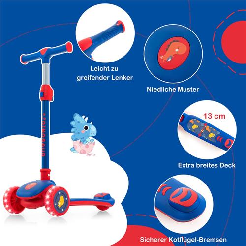 COSTWAY Inklapbare kinderstep met PU-led-wielen en achterrem, in hoogte verstelbaar, cityroller, kickscooter voor jongens en meisjes vanaf 3 jaar