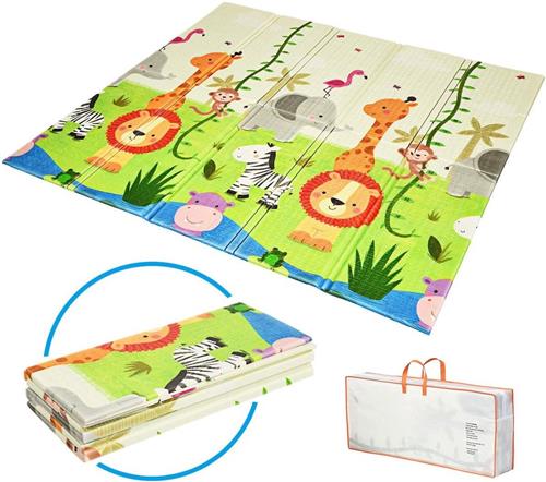 COSTWAY Babyspeelmat, opvouwbaar, babymat, dubbelzijdig, kruipmat van XPE-materiaal, kruipdeken, speeltapijt voor baby's, zuigelingen en peuters, 200 x 180 cm (groen)