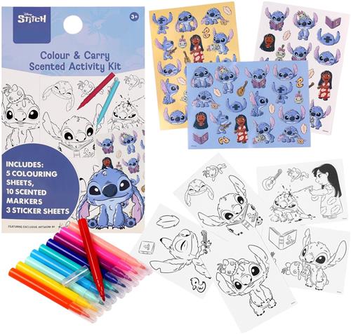DISNEY Stitch Creatieve kleurset voor kinderen, SET: stickers, GEUR stiften, kleurboeken