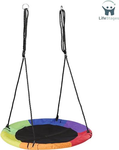 LifeStages - Nestschommel - Nestschommel - Diameter 100 cm - Kinderen & Volwassenen - Verstelbare touwen - 150 kg - Vogelnestschommel - Kleurrijk