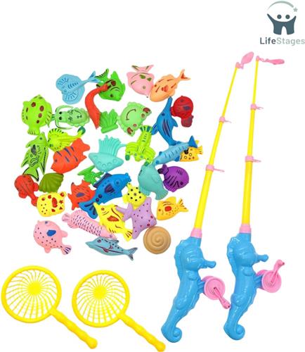 LifeStages - Waterspeelgoed - 38 x Magnetisch Visspeelgoed - Badspeelgoed - Waterspeelgoed Plastic Drijvende Vissenmagneet - Educatief Visspel - Badspeelgoed Speelset voor Kinderen - Babybad Spelen en Douche