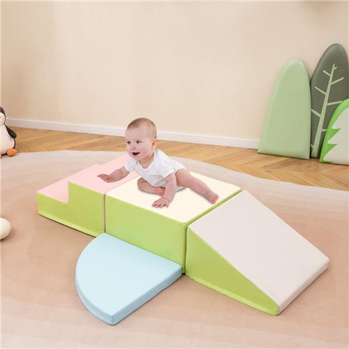 COSTWAY 4 stuks. Schuimbouwstenen, reuzenbouwstenen om te ravotten en te klimmen, zachte schuimbouwstenen, grote bouwstenen, bouwblokken voor kleuters, baby's en schoolkinderen